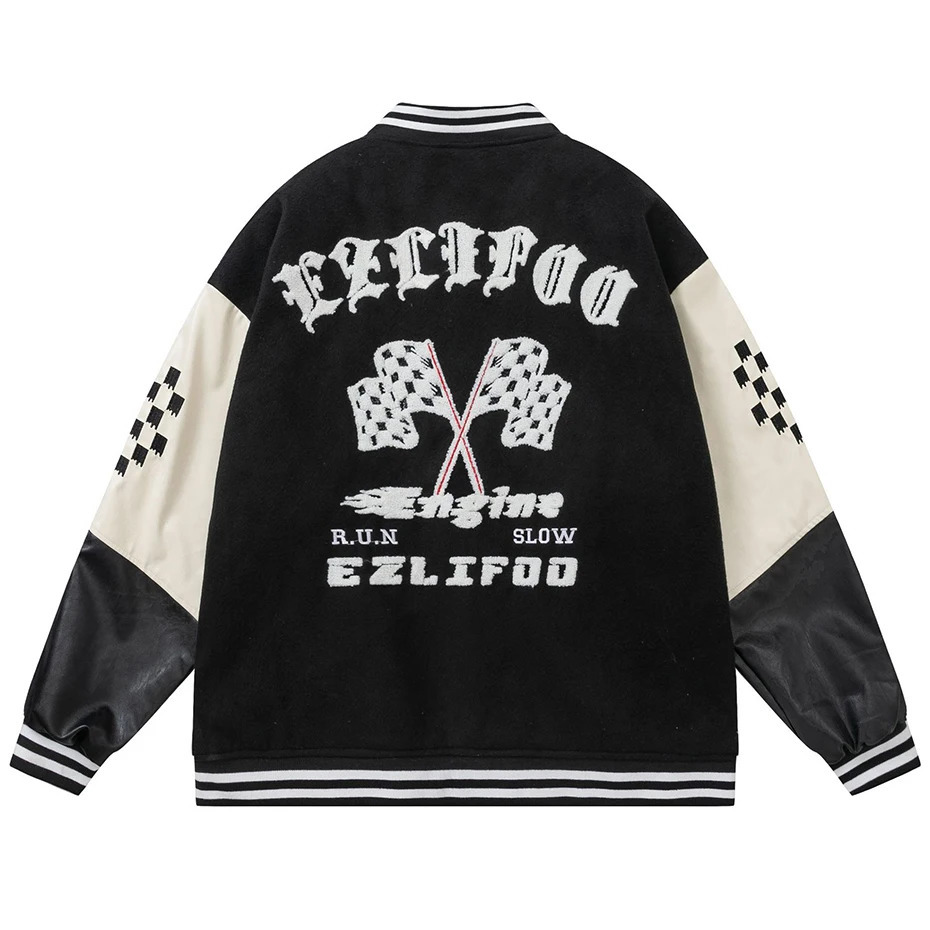 Streetwear Bomber Jacket Embroidery Graphic Baseball Jacket Retro Patchwork Varsity Jacket Coat Men Harajuku Y2K Jacket 240530