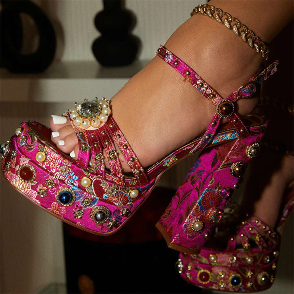 New Women Pumps High Heels Thick Platform Banquet Female Sandals Satin Big Size Fashion Runway Colorful Sexy Cool Ladies Shoes