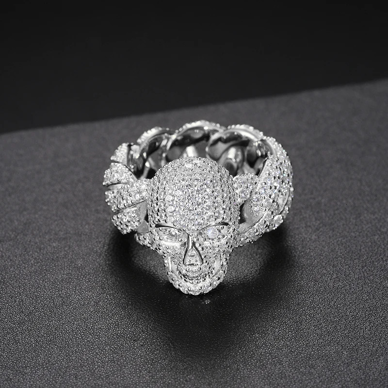 Unisex Classic Simple Style Skeleton 925 Ring Men Hip Hop Jewelry Pave Setting Ring Fashion Rock Gift 240530
