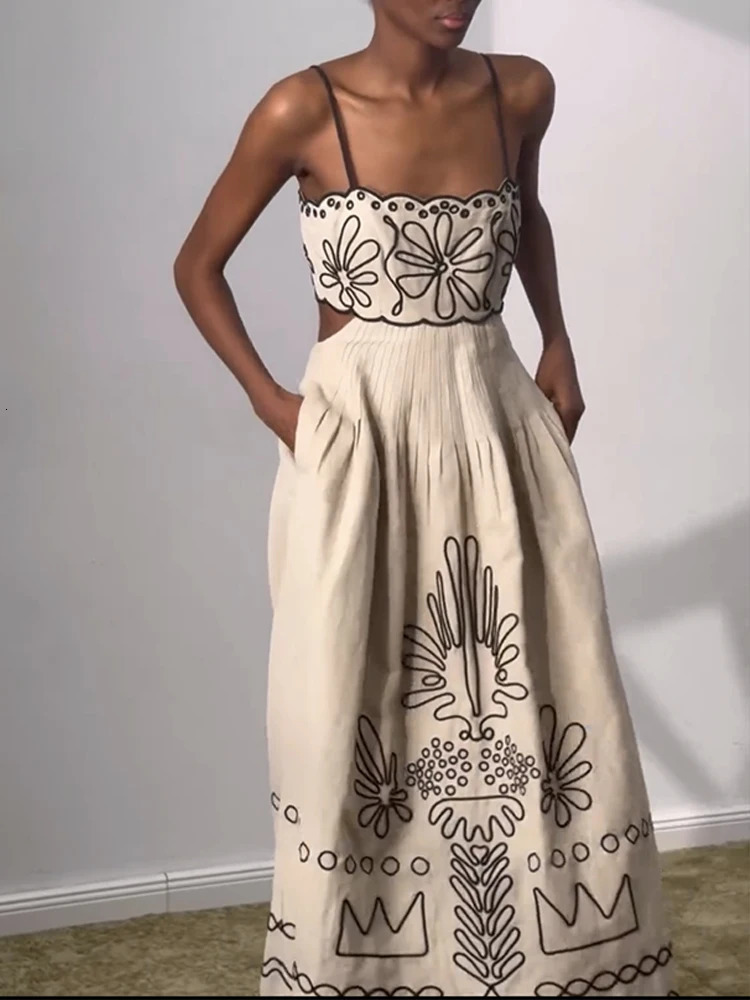 Women Spaghetti Strap Ethnic Long Dress Boho Beach Maxi Dress 240529