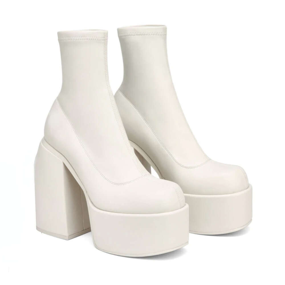 Modern Boots Women Platform Round Toe Leather Boot Chunky Heels Zipper Designer Block Heel Shoes Fashion Girls Casual Shoe