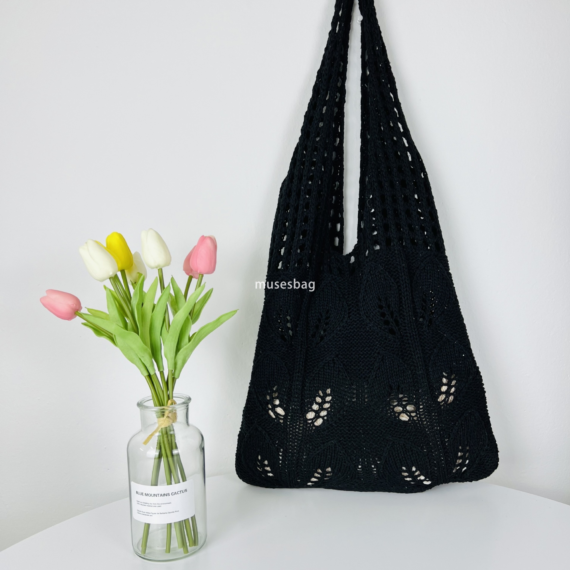 New leaf shaped handbag from Japan and South Korea large capacity tote bag solid color crossbody bag knitted bag hollowed out bag single shoulder bag 