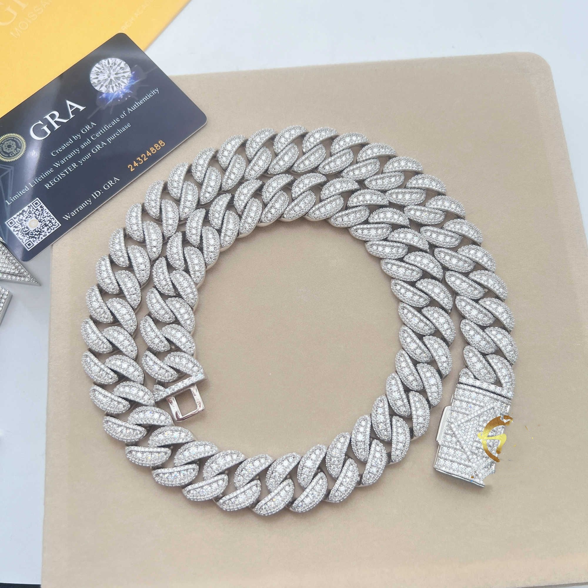 16MM VVS moissanite iced out dia gold color Sterg sier men necklace miami cuban k chain necklaces