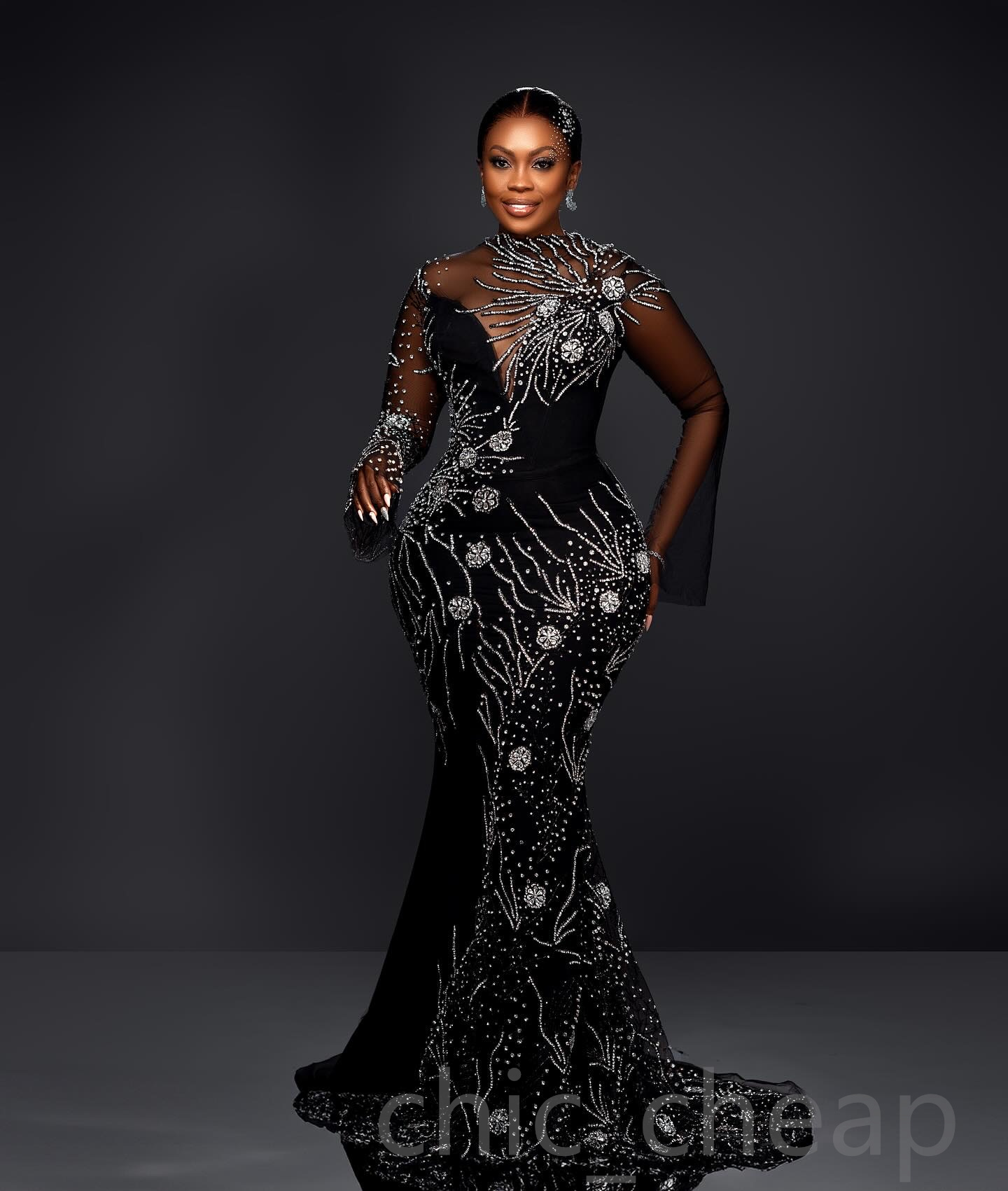 2024 Aso Ebi Plus Size Black Mermaid Prom Dress Beaded Crystals Luxurious Evening Party Second Reception 50th Birthday Engagement Thanksgiving Gowns D