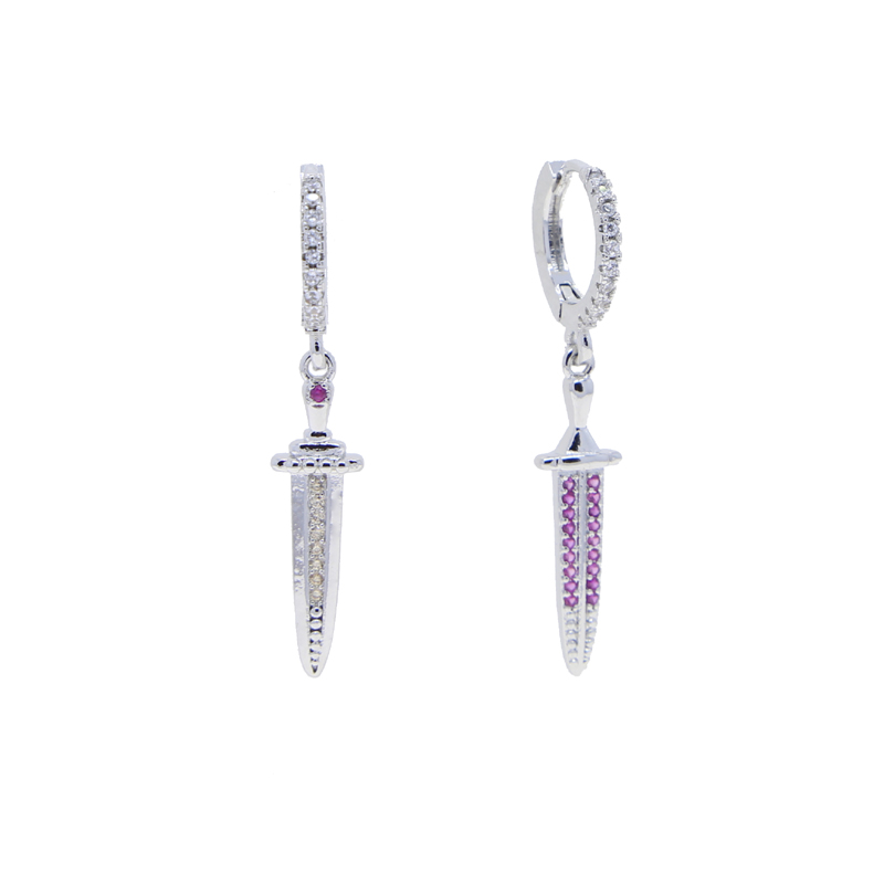 Ice Out Gothic Sword Dagger Earrings: Full Iced Bg Cubic Zirconia Copper Fashion Jewelry