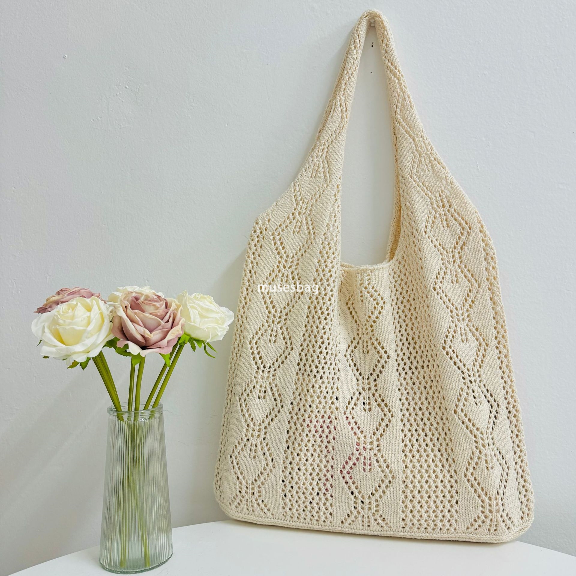 New Commuter Large Capacity Tote Bag Travel Beach Bag Knitted Bag Simple and Atmospheric Hollow Bag Bohemian Weaving Bag Shoulder Bag