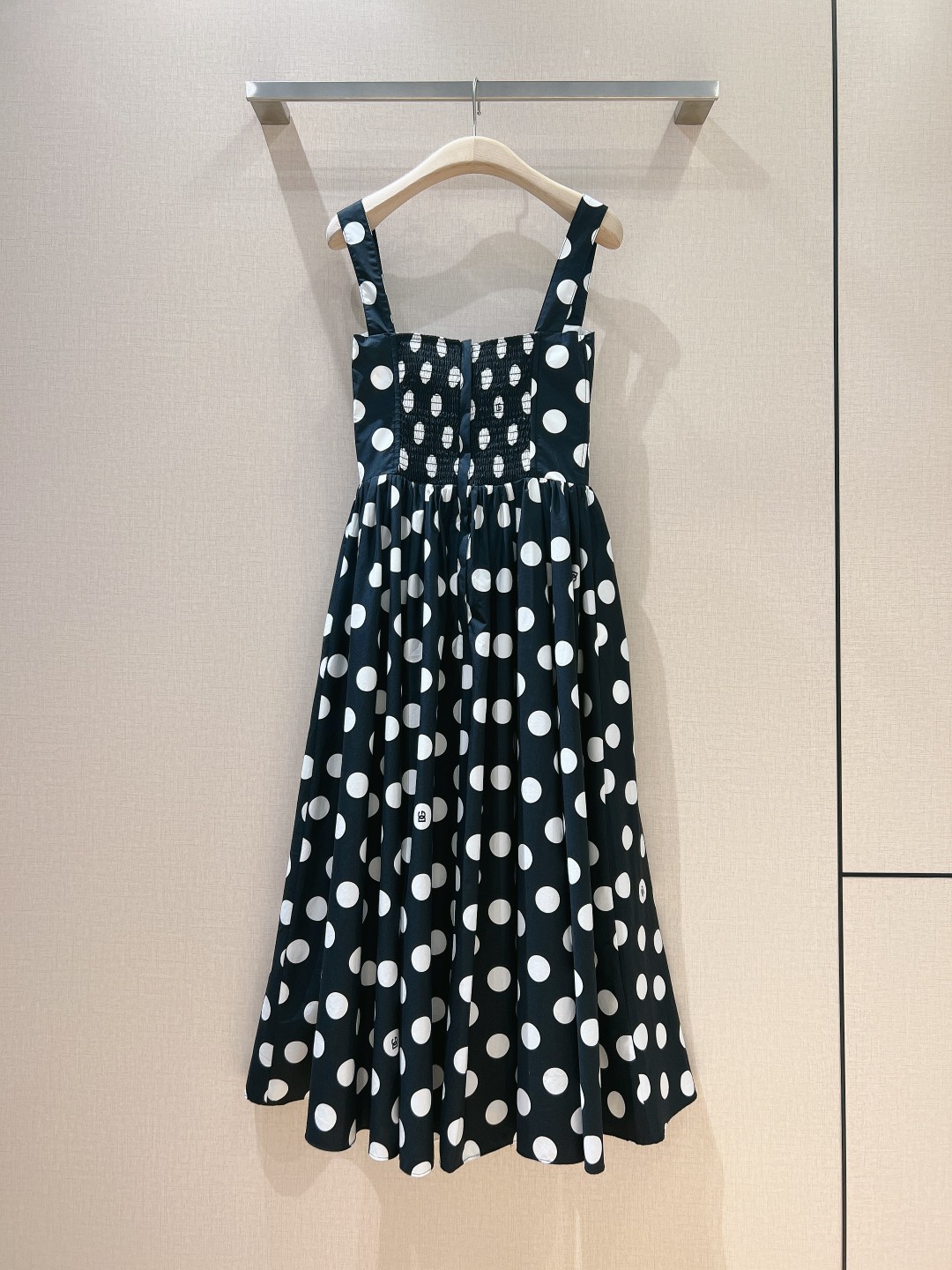 Polka Dot Cotton Midi Slip | Comfy Black Dress for Summer C260312