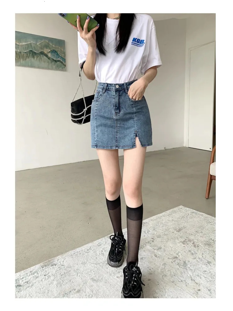 Feynzz Small Split Denim Womens Summer Elastic Slim Fit High Waist Aline Girl Bag Hip Skirt 240603 XJ260206