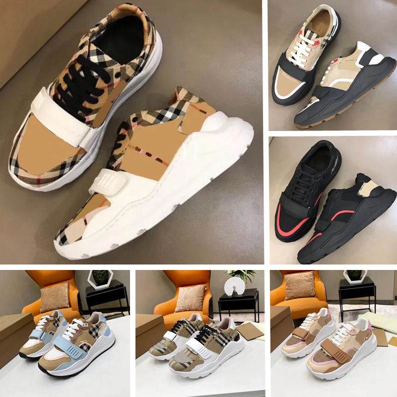 B with box top quality Designer Sneakers Striped Shoes Men Sneaker Brand Check Shoe Classic Platform Trainers Women Vintage Sneaker Seas Burberrys Burberrys2 5QVG