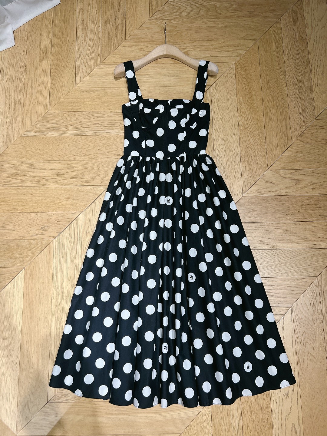 Polka Dot Cotton Midi Slip | Comfy Black Dress for Summer C260312