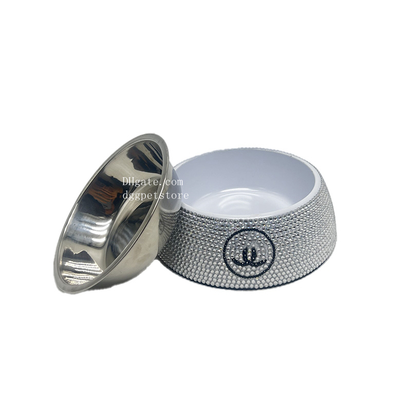 Designer Pet Bowl, Sparkg Rhies on Stainless Steel, Non-Slip Base, for Food, Water, Treats, Sier, Small,J20