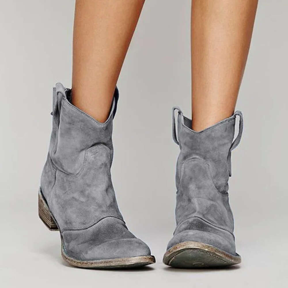 Designer Heel Woman Retro Cowboy Ankle For Women Low Heels Western Short Boots Fashion PU Leather Vintage Denim Female Booties 29
