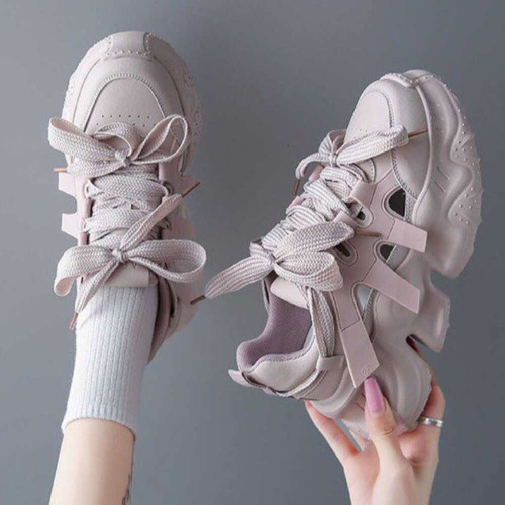 Ddmysports New Dad For Women Korean Version Ollow Out Sneakers Trend Lace Up Design Sport Female Platform Casual Shoes OUTDOOR