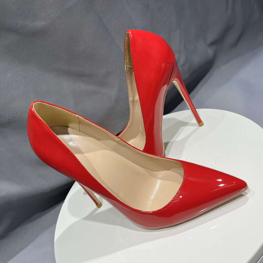 Heelgoo Glossy Women Fashion Essential Pointy Toe High Heel Shoes Red For Wedding Simple Plain Stiletto Pumps 12Cm 10Cm 8Cm