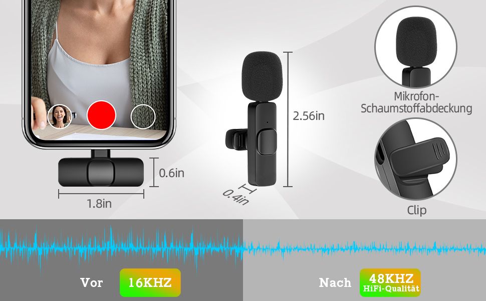 Mini Lavalier Wireless Microphone Vlog Video Recording for Mobile Phone Pad YouTube Facebook Live Stream Tiktok Interview Noise Canceli Upif