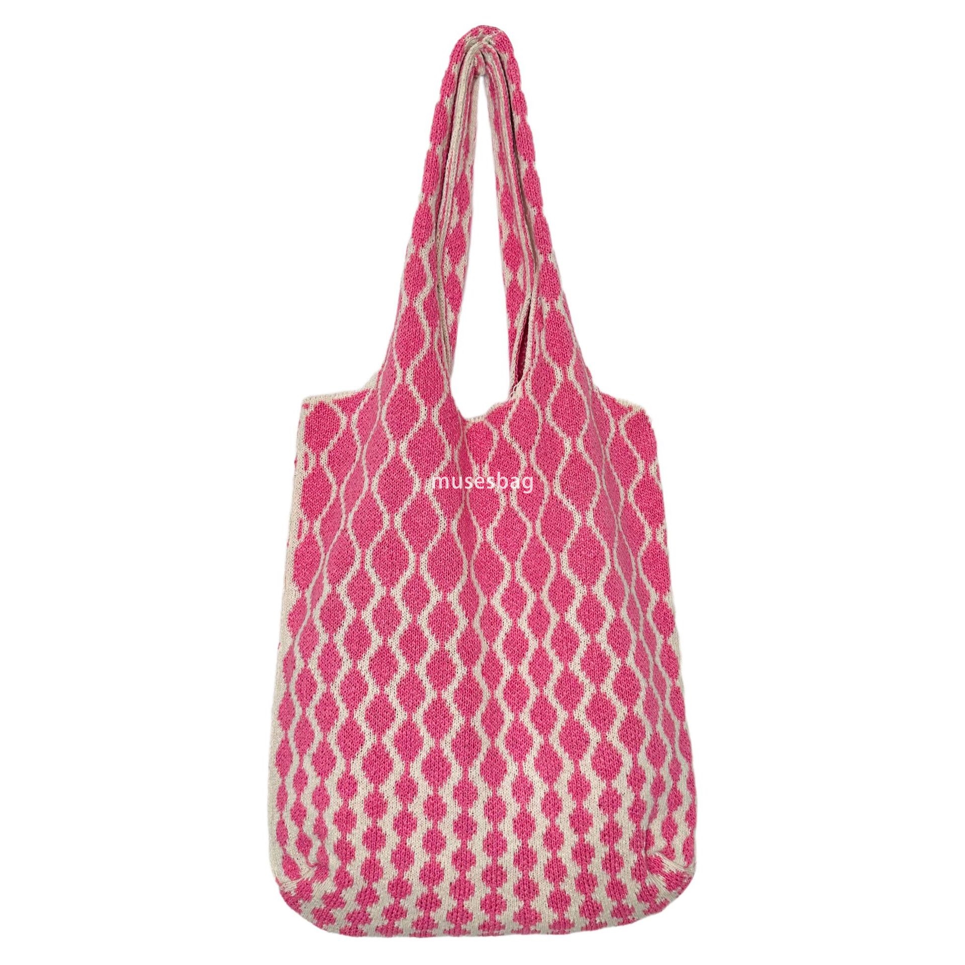 New niche design knitted bag woven bag large capacity tote bag commuter office worker student party, Bohemian shoulder bag diamond pattern bag