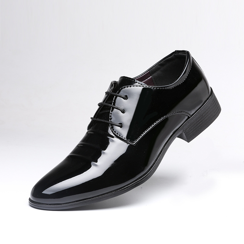 Men'S Business Formal Korean Version Vertical With Pointed Patent Leather Glossy Wedding Shoes Solid Plus Size Footwear
