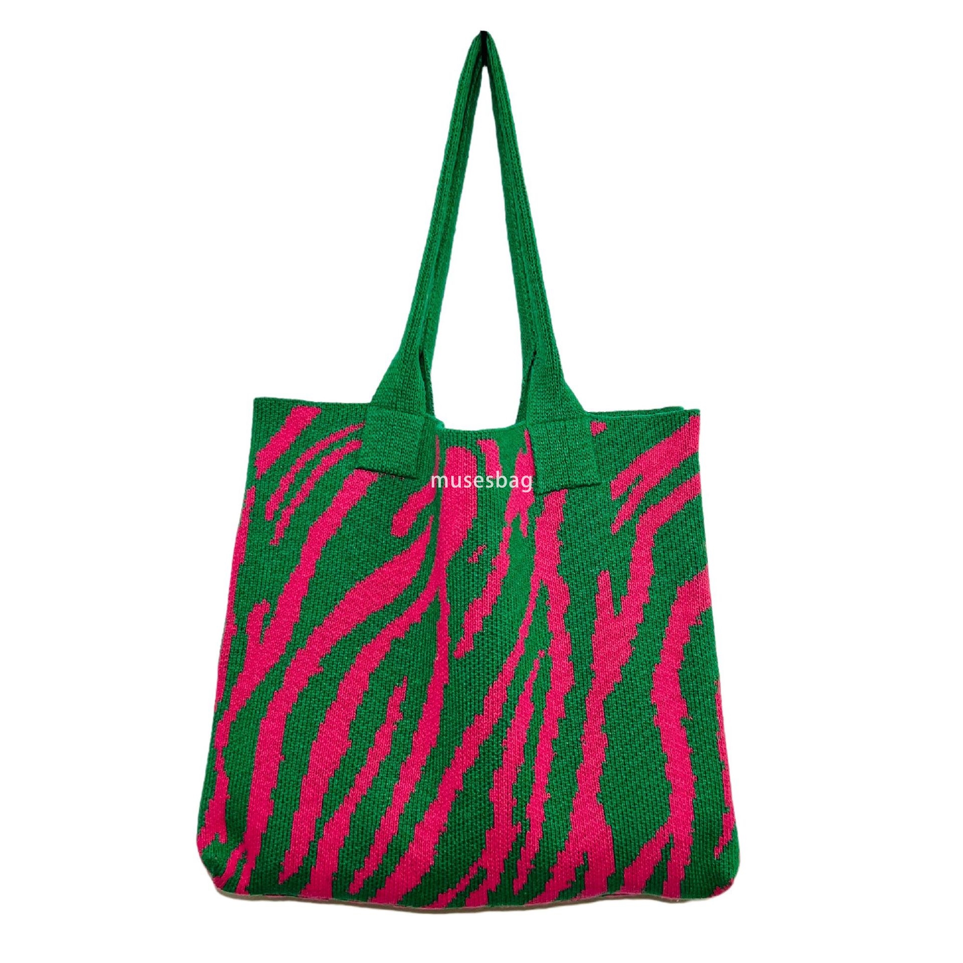 High quality new fashionable knitted bag woven bag black and white striped large capacity tote bag Bohemian shoulder bag women bag