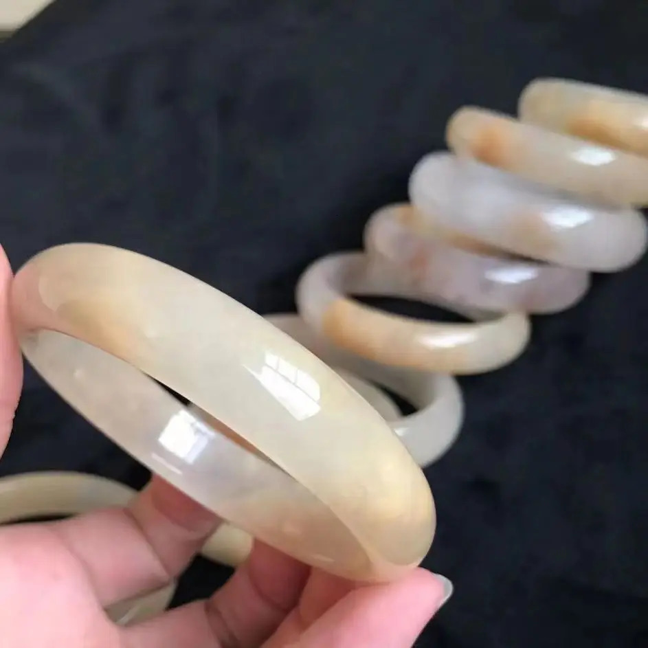 Natural Violet Jade Bracelet Flat Bar Tritone Charm Bangle Elegant Beautiful Ladies Exquisite Summer Cool High Grade Jewelry 240604