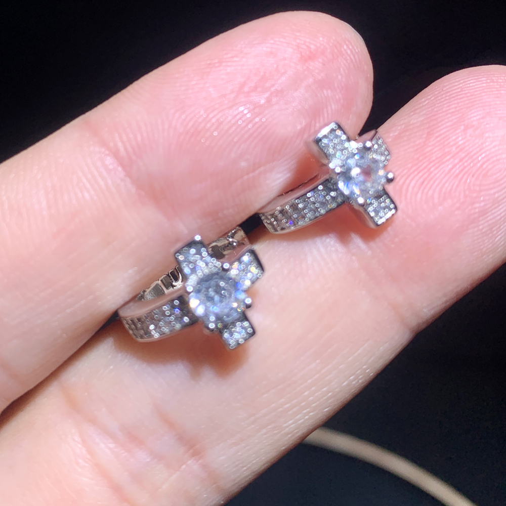 Hip Hop Sier Cross Hoop Earrings | High-Quality Cubic Zirconia Ear Jewelry for Women Men