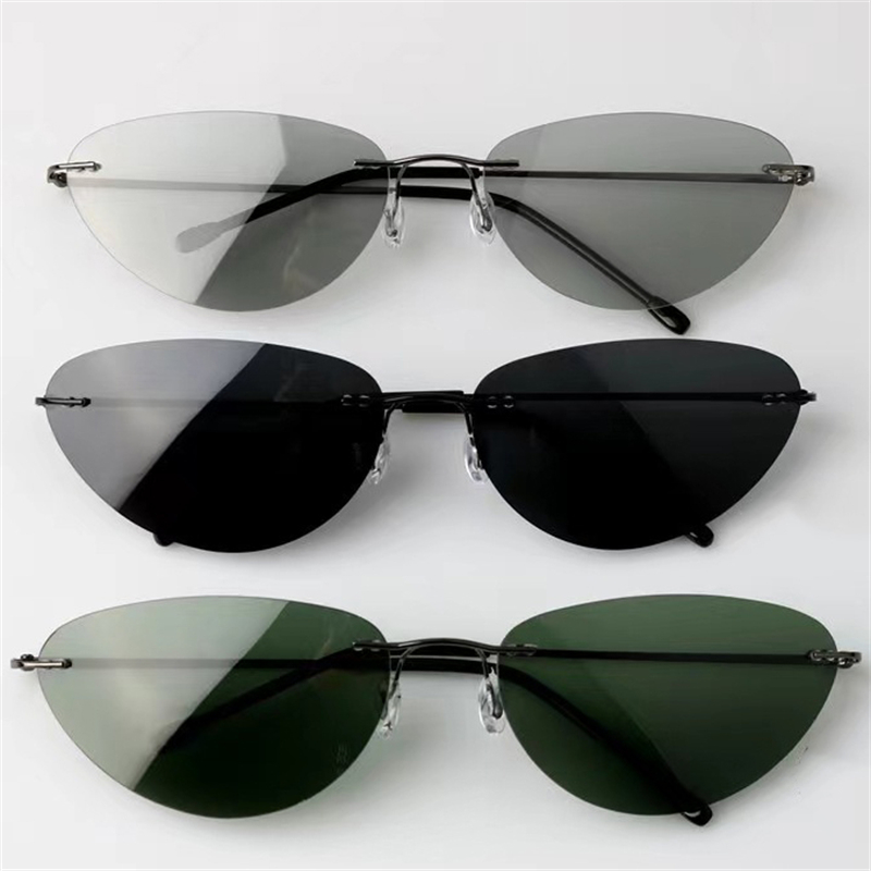Rimless Polarized Sunglasses Men new Fashion Cool The Matrix Neo Style women Cat Eye Ultralight Driving Fishing shades y2k steampun oculos Photochromi