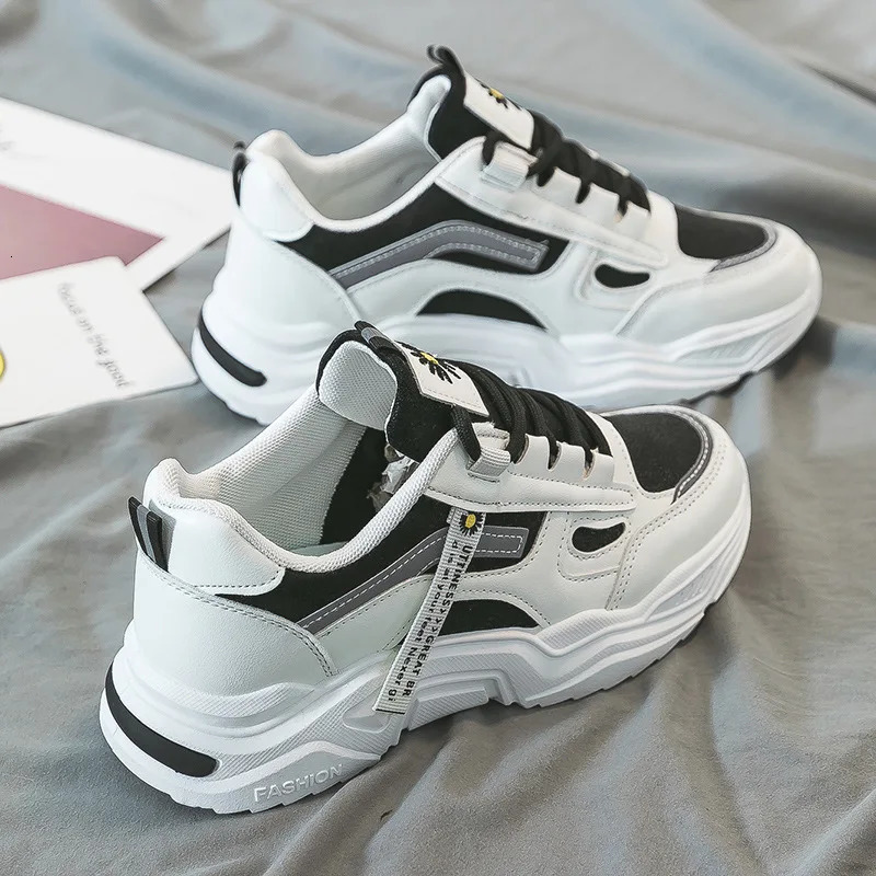 Running Shoes Fashion Platform Autumn PU Leather Woman Thick Sole Casual Sneakers Youth Girls Students Trainers Lace-up