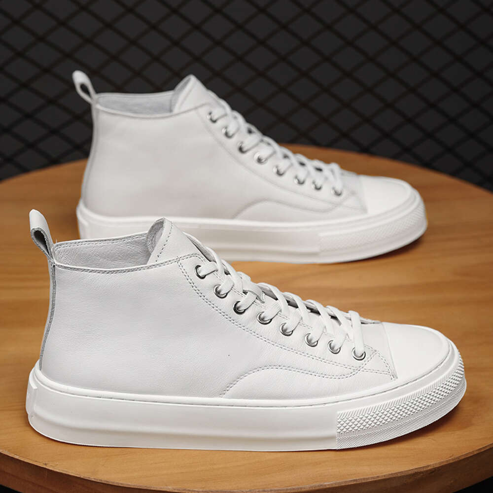 quality Comfortable Handmade High Top Fashion Sneakers GENUINE LEATHER Men's Canvas Walking Casual Shoes