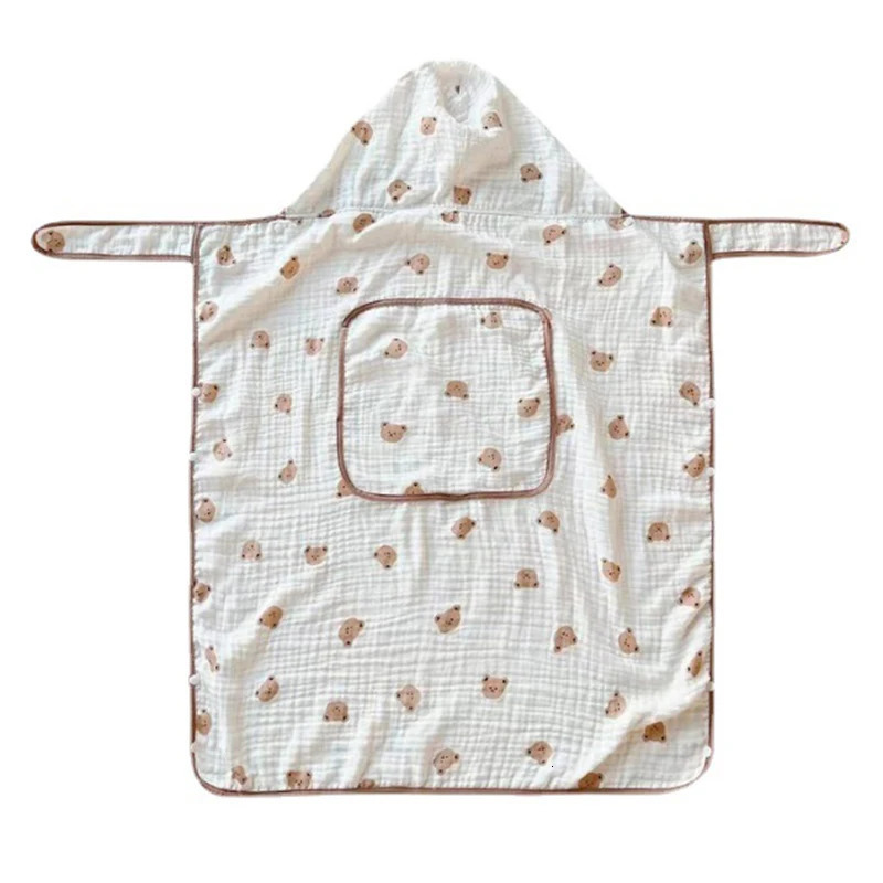 Baby Bear Swaddle Wrap Summer Windproof Multifunctional Blanekt Soft Cotton Cloark Cape Hooded Bath Towel Stroller Blanket 240603