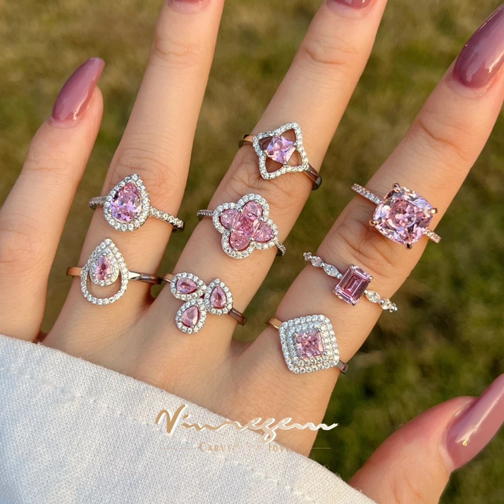 Vinregem Lab Pink Sapphire 100% 925 Sterling Silver Fashion Ring Suitable for Womens Engagement Exquisite Jewelry Gifts Free Delivery 240522