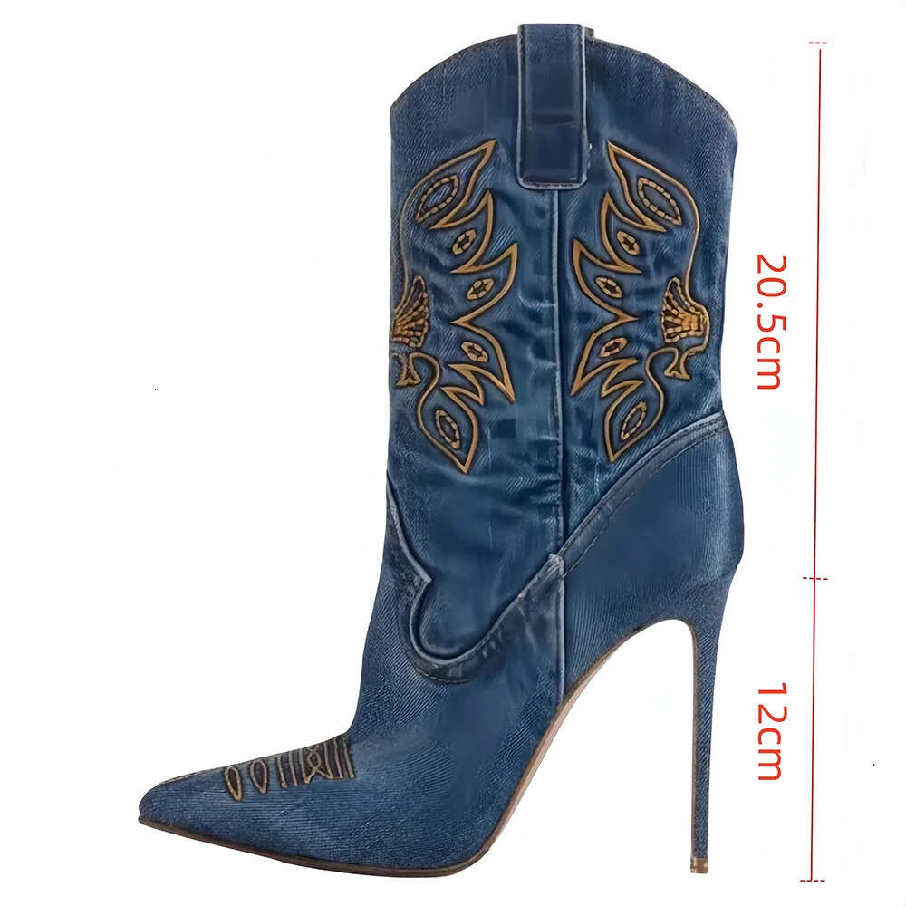 2025 new Western Style Slim High Heeled Pointed Embroidery Cowboy Boots With Short Sleeves Sexy Knight Shoes For Women 4