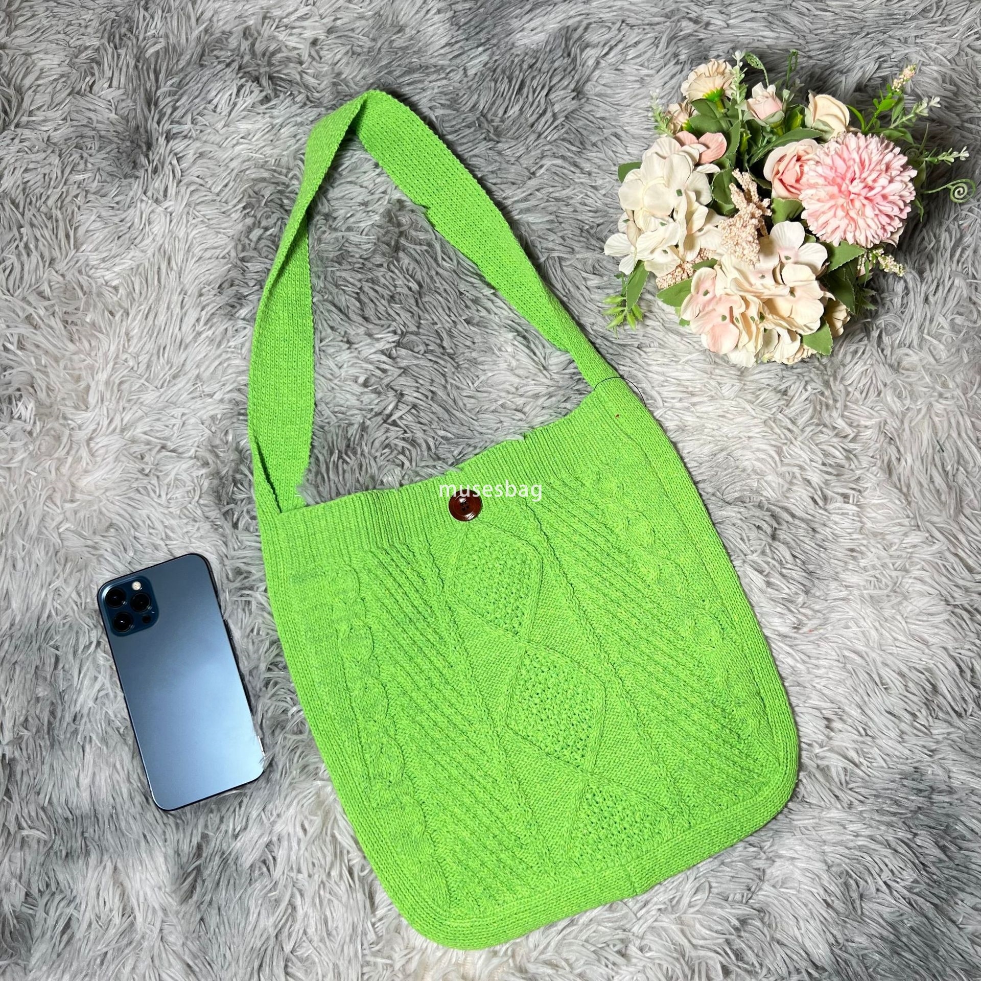 New knitting bag wool bag simple knitting bag shoulder bag solid color tote bag Fried Dough Twists bag vintage bag women bag fashion