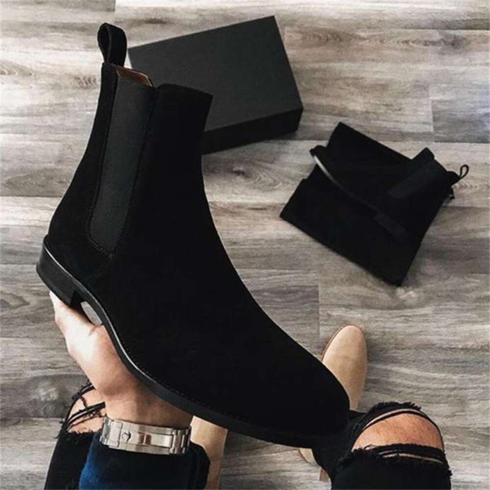For Wine Red Black Faux Suede Business Low-Heeled Handmade Fashion Free Shipping Men Boots