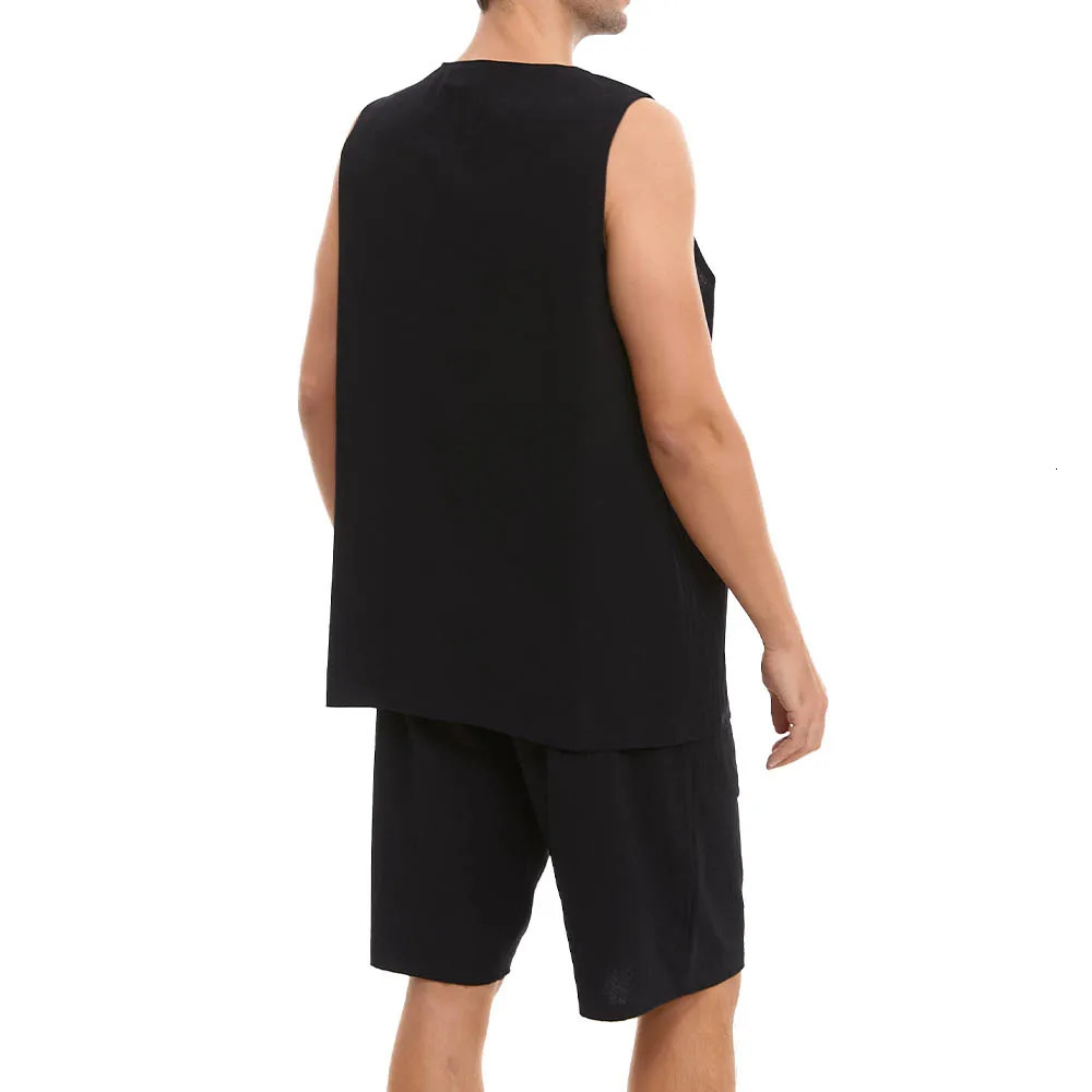 Summer Cotton Linen Shirt Set Mens Casual Outdoor 2-Piece Suit Andhome Clothes Pajamas Comfy Breathable Beach Short Sleeve Sets 240530