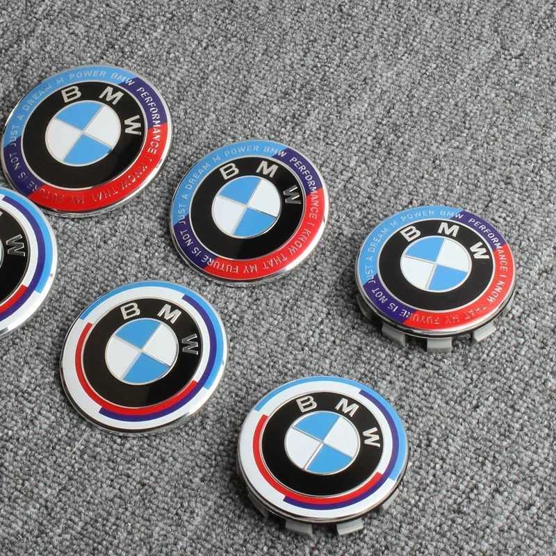 Car Stickers Car 50th Anniversary Front Hood Emblem 82mm+Rear Badge 74mm+Wheel Hub Cap 68mm+56mm steering wheel sticker 45mm For All BMW T240606