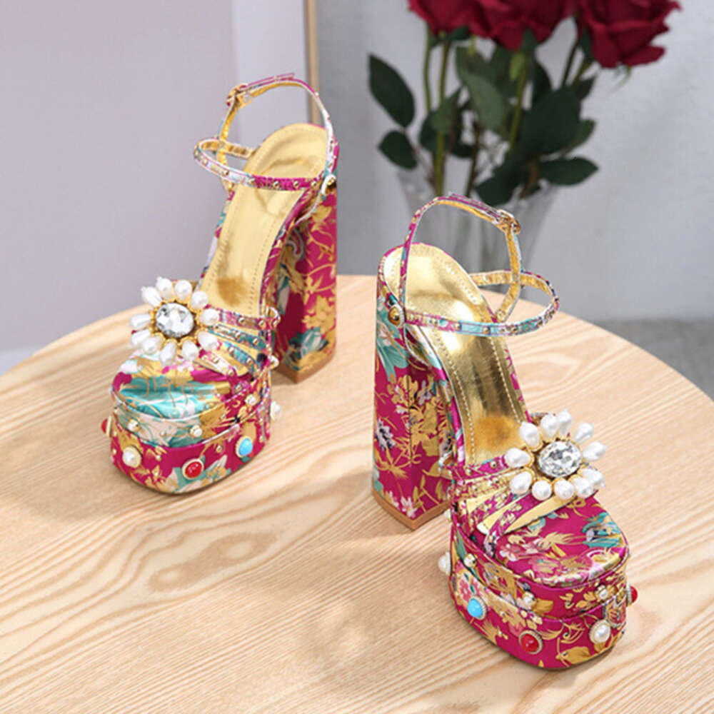 New Women Pumps High Heels Thick Platform Banquet Female Sandals Satin Big Size Fashion Runway Colorful Sexy Cool Ladies Shoes