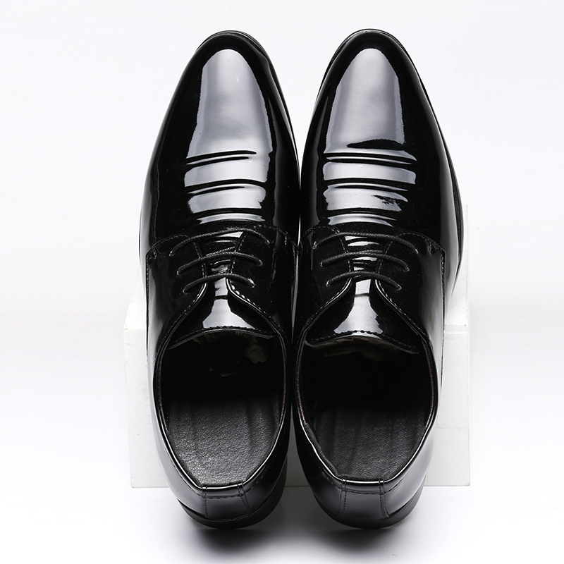 Men'S Business Formal Korean Version Vertical With Pointed Patent Leather Glossy Wedding Shoes Solid Plus Size Footwear