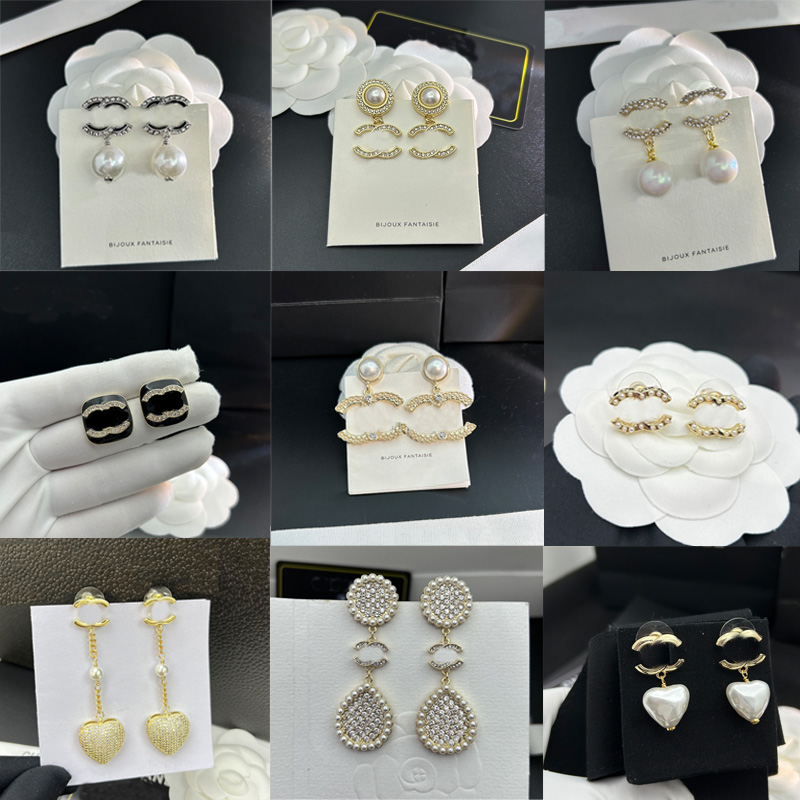 18K Gold Plated 925 Silver Luxury Brand Designers Stud Earrings Classic Style Geometric Women Crystal Rhinestone Pearl Earring Party Gift jewelry