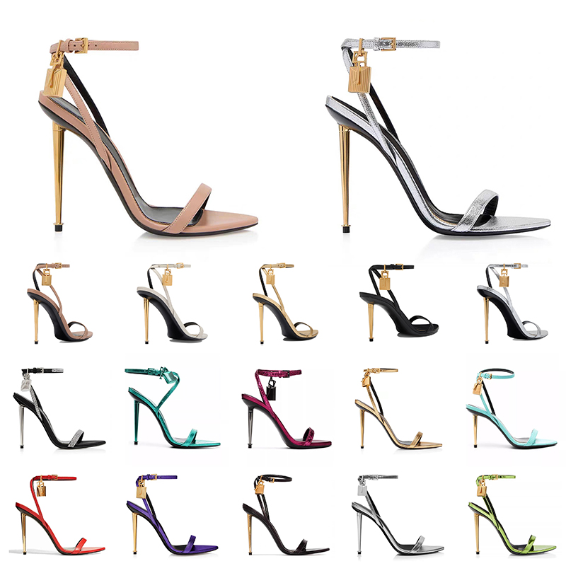 With Box womens padlock pointy naked sandals Designer High Heels ladies Pumps black nude pink silver gold Heel[code ：L]Slingback Sandale