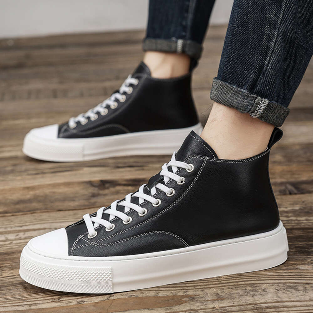 quality Comfortable Handmade High Top Fashion Sneakers GENUINE LEATHER Men's Canvas Walking Casual Shoes