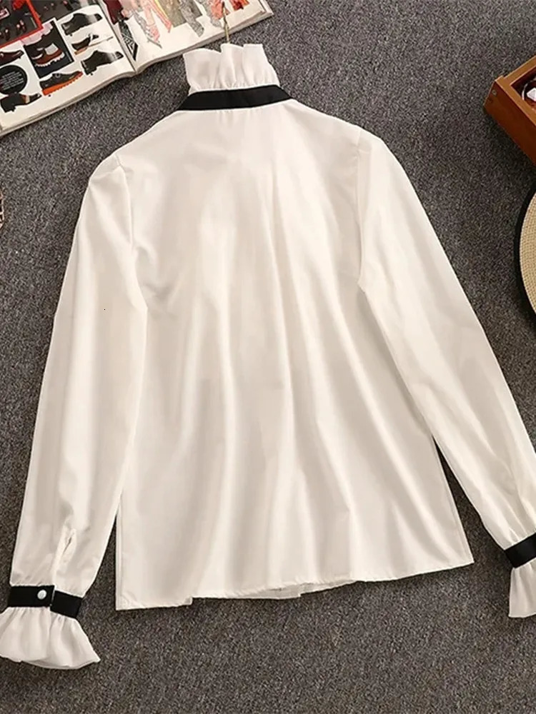 Autumn Winter 2 Piece Set Overalls Dress Women Elegant Ruffles Chiffon Bow Shirt TopDouble Breasted Plaid Tweed Vest Dress 240529