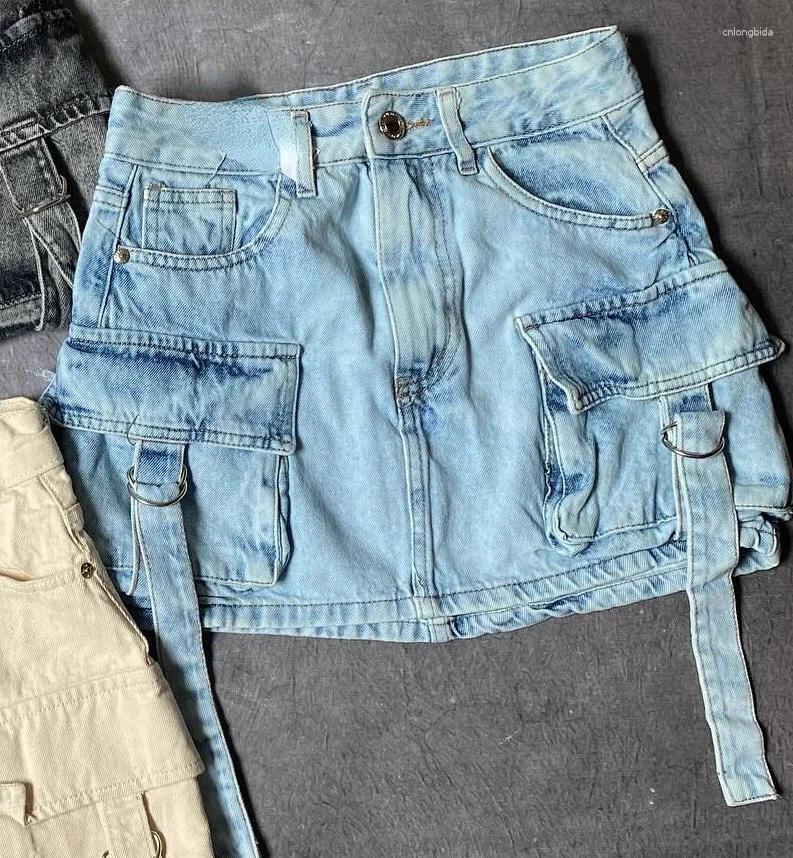 Skirts Harajuku Multiple Pockets Denim Plaid Skirt Vintage Goth Black Y2k Mini Skir Fashion Womens Casual Versatile Sexy Streetwear