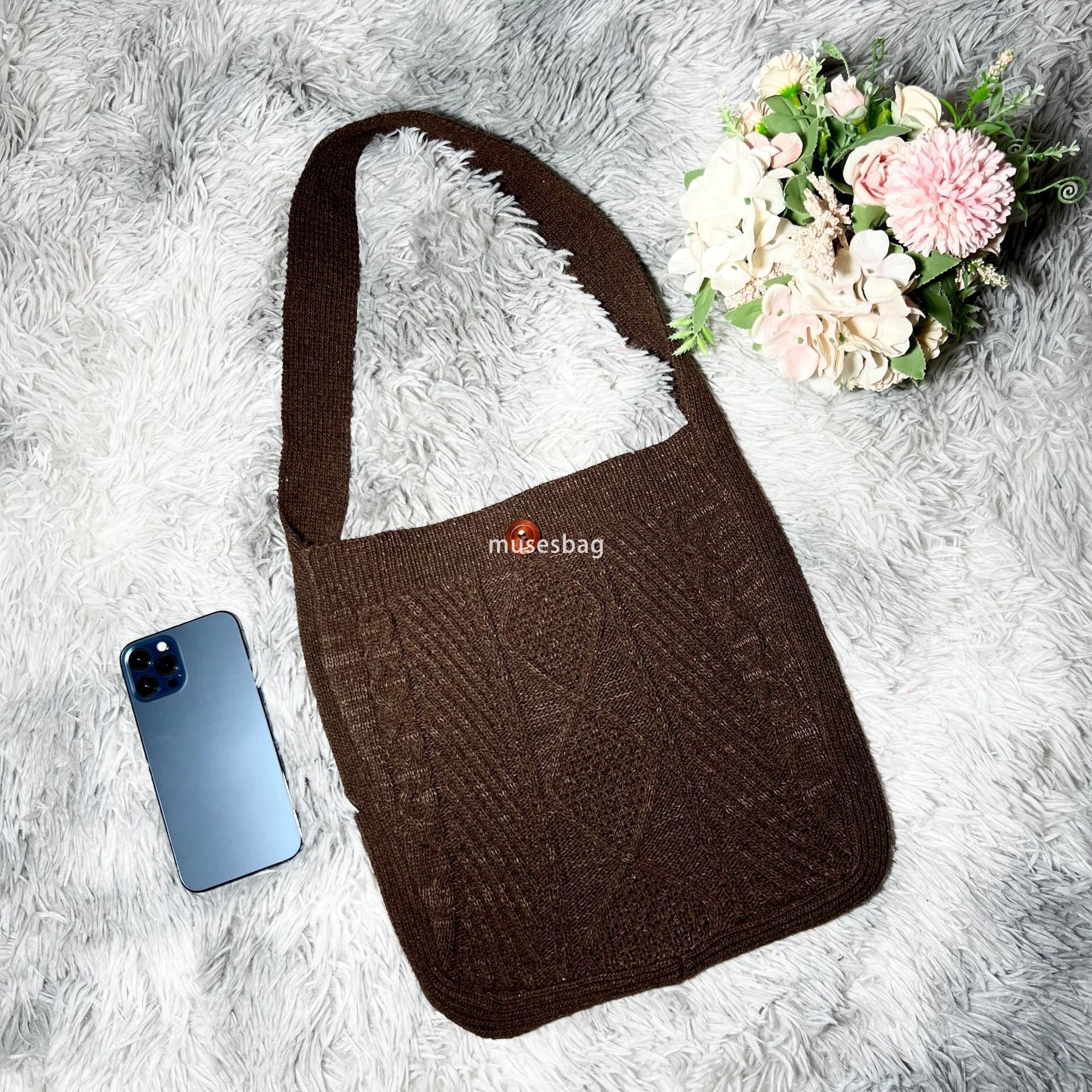 New knitting bag wool bag simple knitting bag shoulder bag solid color tote bag Fried Dough Twists bag vintage bag women bag fashion