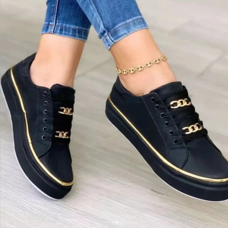 Womens Vulcanized Shoes Large Size Platform Sportstyle Lowtop for Women Leather Laceup Nonslip Casual Sneakers 240607