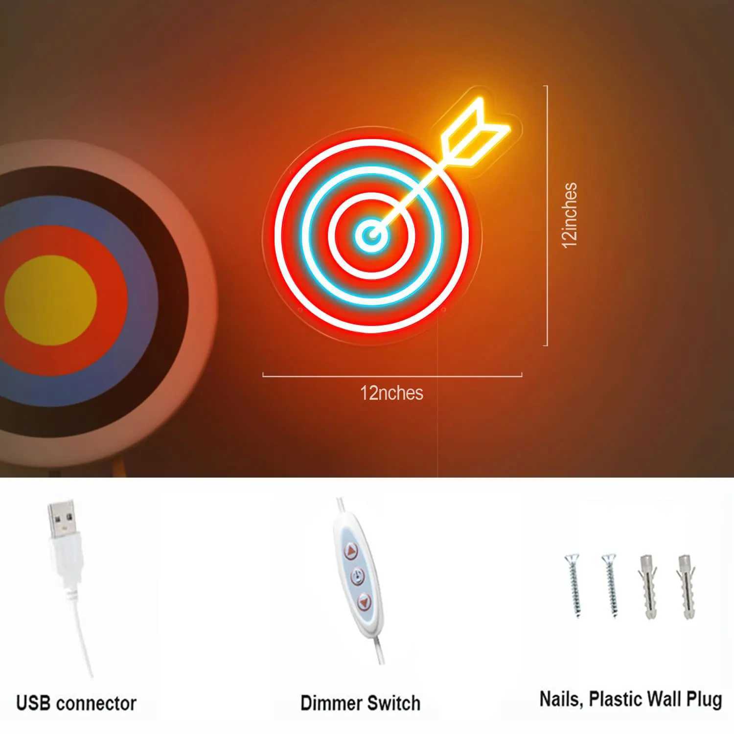 LED Neon Sign Dart Board n Sign for Adult Kids Dart Target n Led Signs Funny Decor for Man Cave Bar Game Room Bedroom Indoor Signs