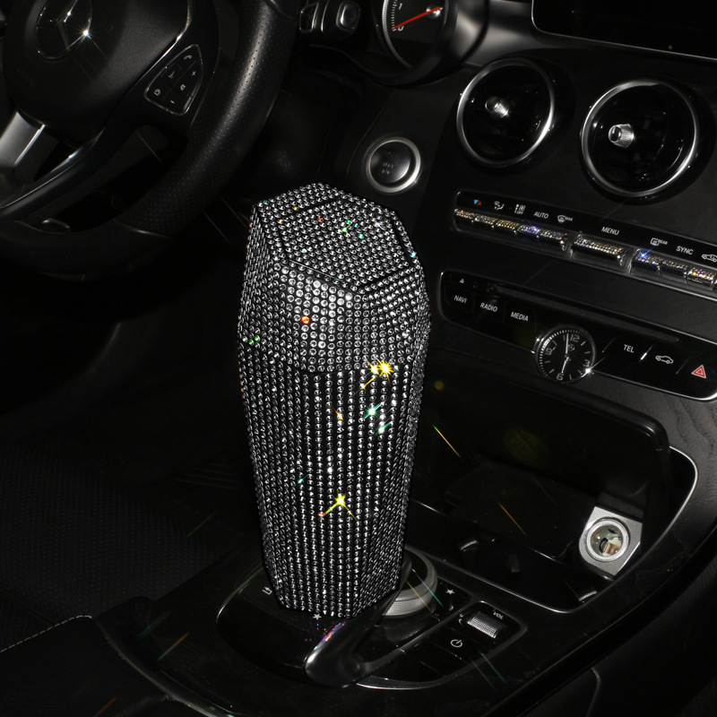 The Cheapest Bling Car Trash Garbage Bin Rhinestone Trash Bin with Lid Mini Storage Box for Home Office