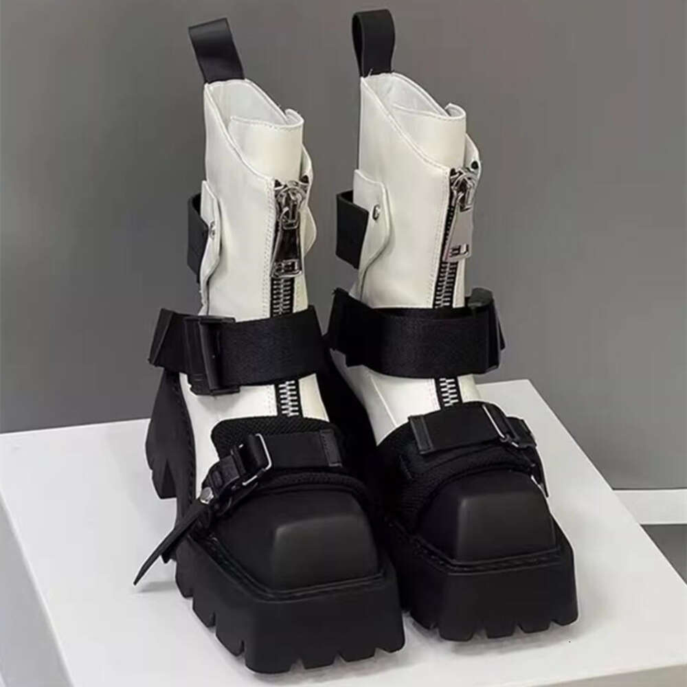 Autumn Women Ankle Thick Sole Zipper Belt Buckle Fashioner Shoes Leather Motorcycle Platform Boots Botines Zapatos