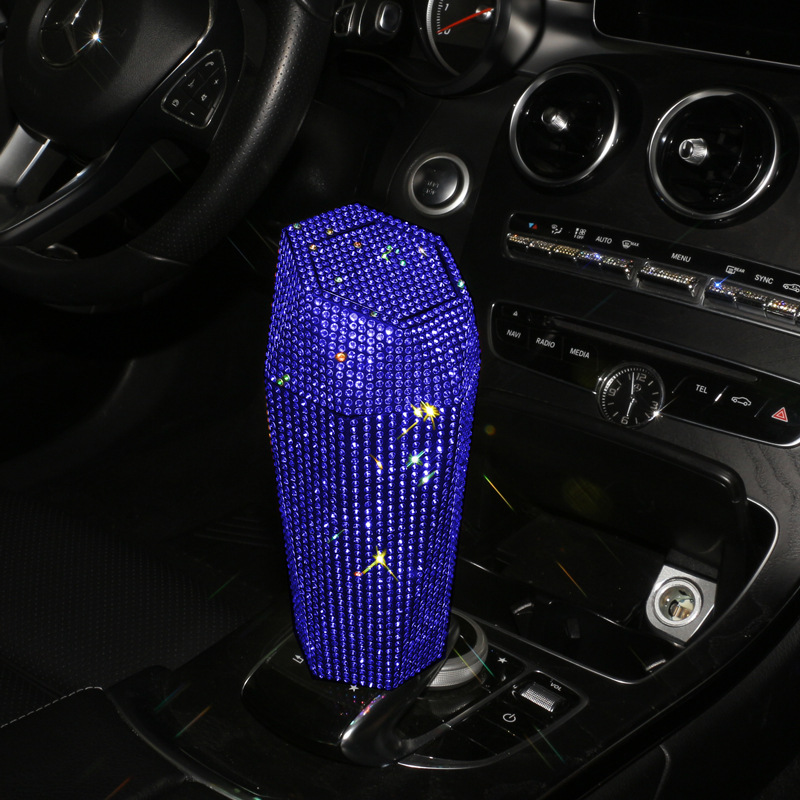 The Cheapest Bling Car Trash Garbage Bin Rhinestone Trash Bin with Lid Mini Storage Box for Home Office