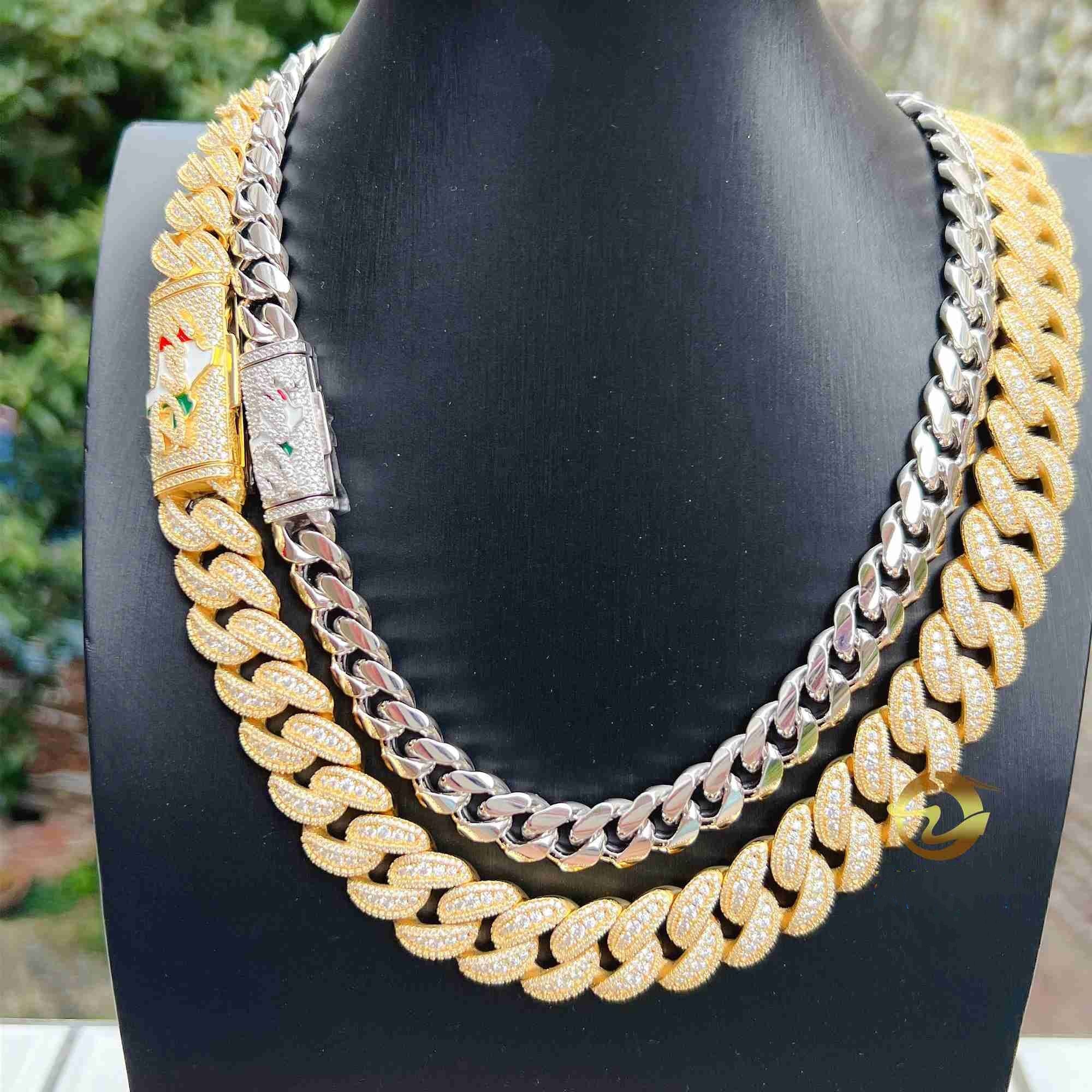 16MM VVS moissanite iced out dia gold color Sterg sier men necklace miami cuban k chain necklaces