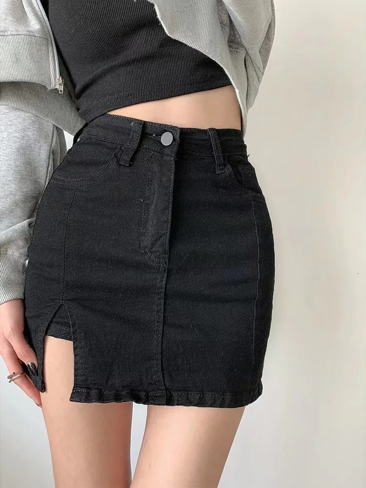 Feynzz Small Split Denim Womens Summer Elastic Slim Fit High Waist Aline Girl Bag Hip Skirt 240603 XJ260206