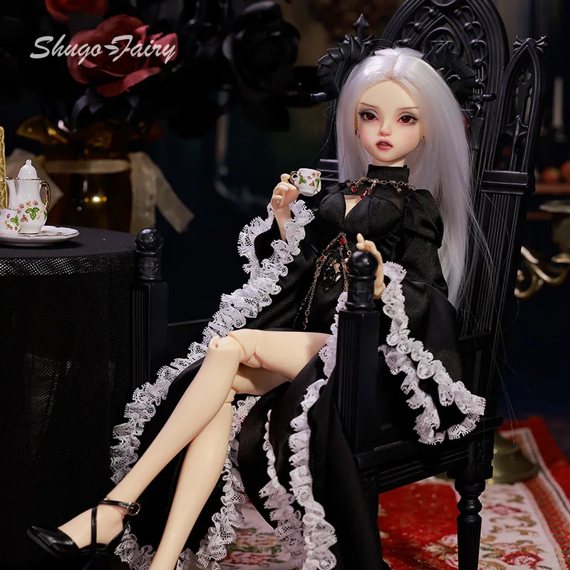 Dolls Bubo Bjd Doll 14 Barly Fantasy Dark Red Eyes Goat Witch Magic Black Robe Lace Vanguard Halter Fishbone Chain Girl Dolls Toy 240603 S2412261